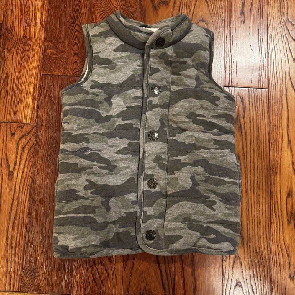 Mud Pie Vest Toddler Boys Large 4T 5T Gray Camouflage Sherpa Lined Plush Cozy